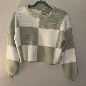 Moon & Madison Women's Green and White Striped Sweater S
